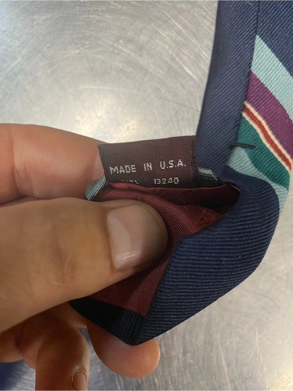 Navy Striped Men's Silk Tie with Green and Burgundy Bands